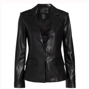 Alice + Olivia Mya Vegan Leather Notch-Collar Blazer Black Size 8